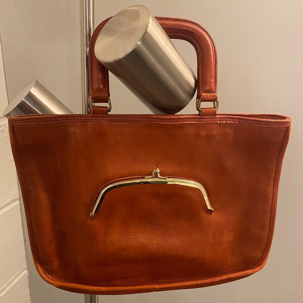 Rare Vintage 70s Bonnie Cashin Meyers Orange Leather Kisslock Bag Handbag Purse